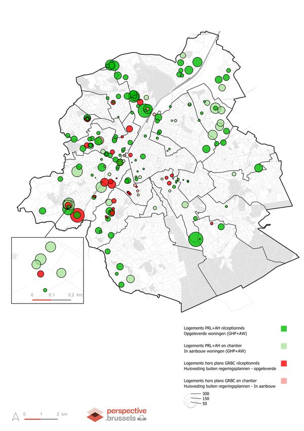 Kaart van de openbare woningen opgeleverd sinds 2009 en in aanbouw op 01/01/2024